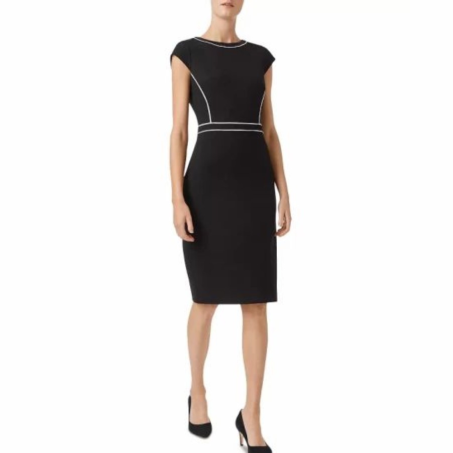 Dress * | Brand New Hobbs London Petites Cordelia Piped Sheath Dress Black/Ivory