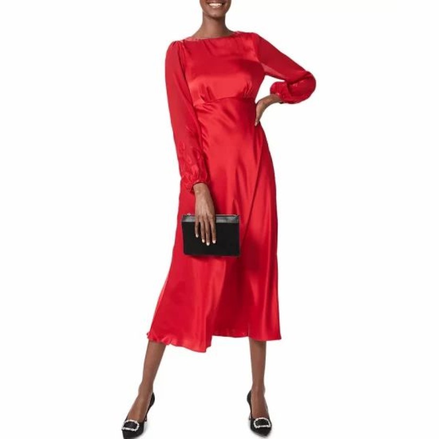 Dress * | Discount Hobbs London Lenora Silk Dress Poppy Red