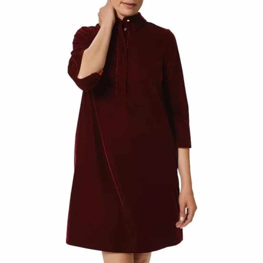 Dress * | Coupon Hobbs London Marciella Velvet Dress Wine Red