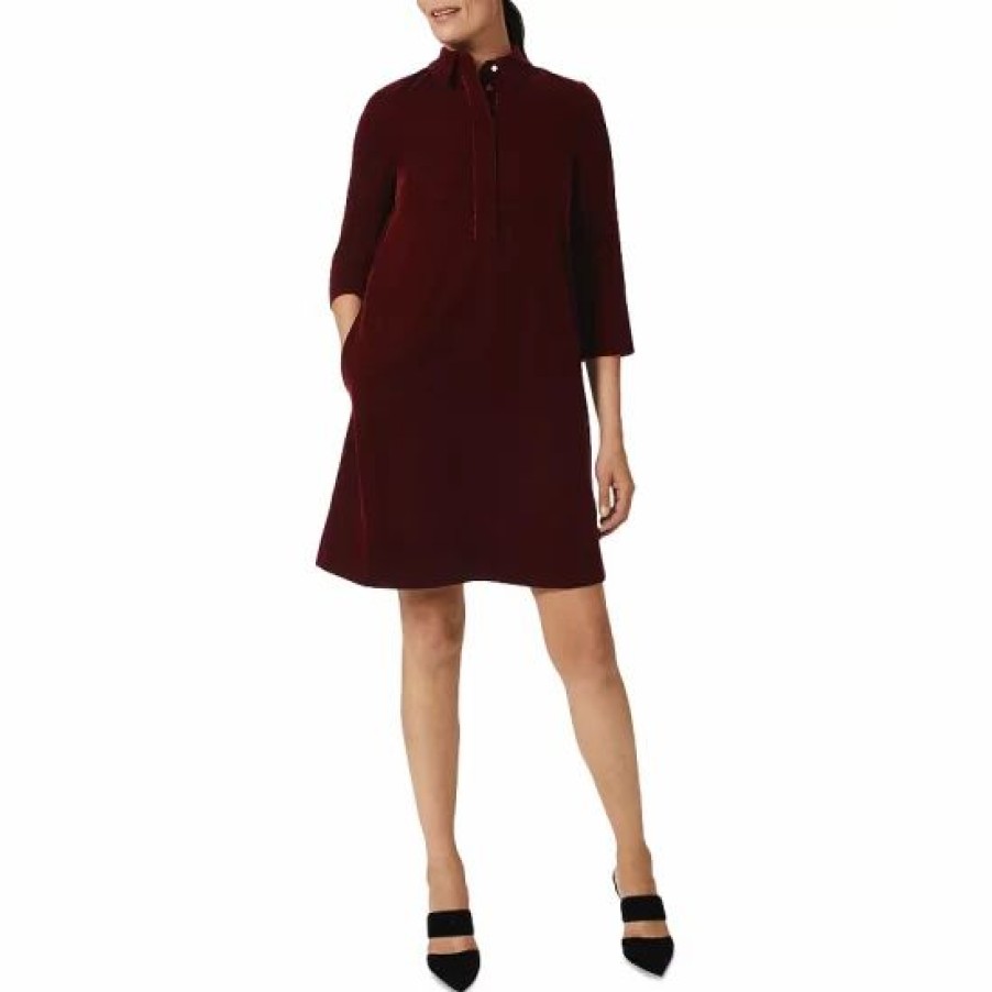 Dress * | Coupon Hobbs London Marciella Velvet Dress Wine Red