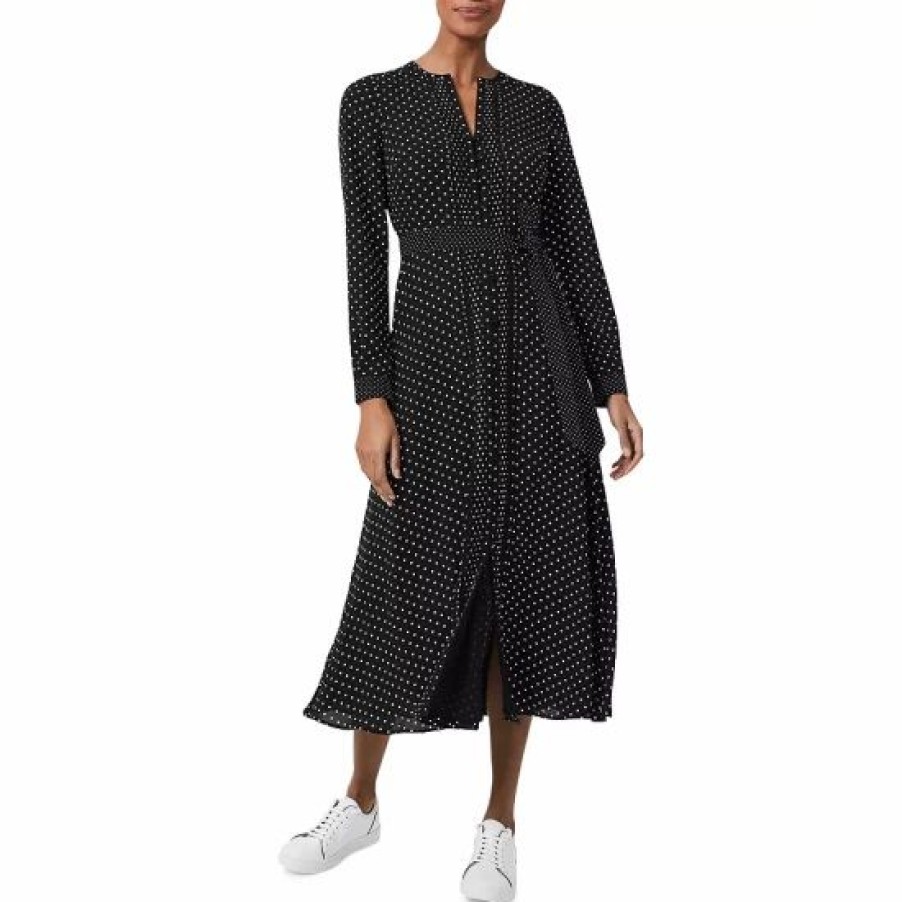 Dress * | Best Sale Hobbs London Thea Polka Dot Midi Dress Black Ivory