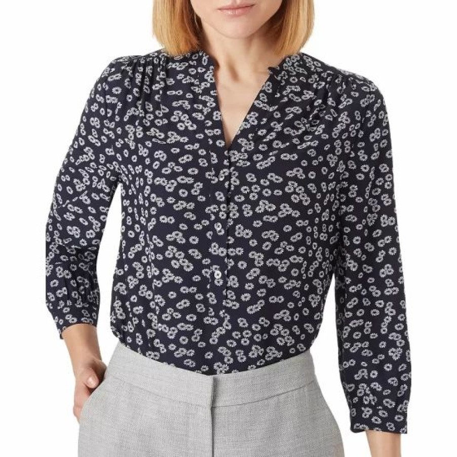 Top * | Discount Hobbs London Rose Floral-Print Top Navy/Ivory