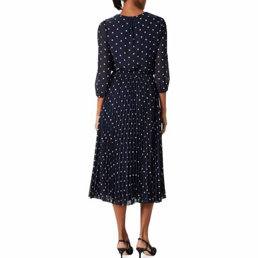 Skirt * | Promo Hobbs London Losie Polka Dot Pleated Midi Skirt Navy Ivory