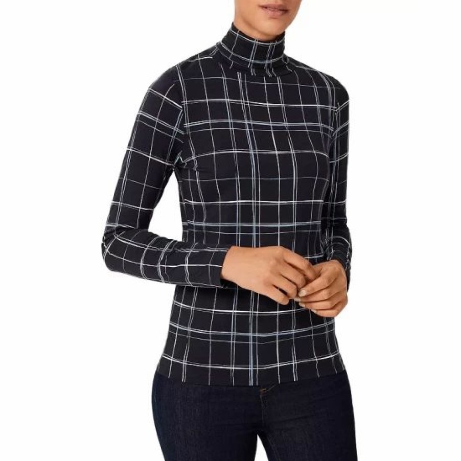 Top * | Promo Hobbs London Mischa Plaid Turtleneck Top Navy Ivory