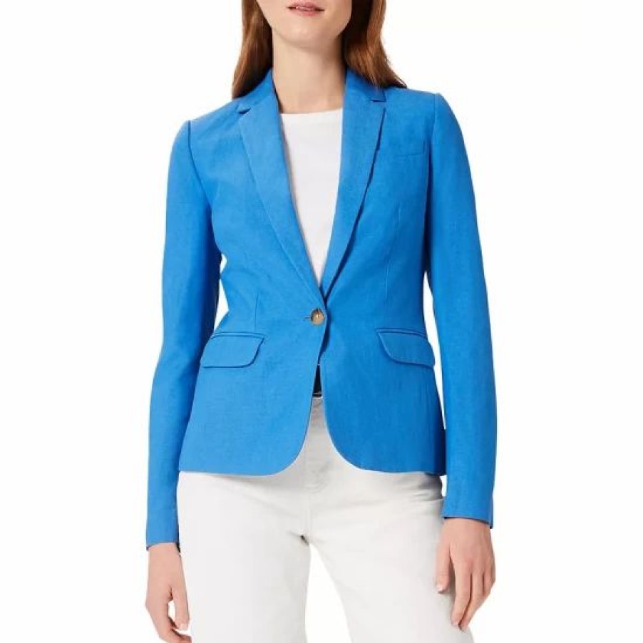 Blazers * | Hot Sale Hobbs London Blake Silk & Linen Blazer Azure Blue