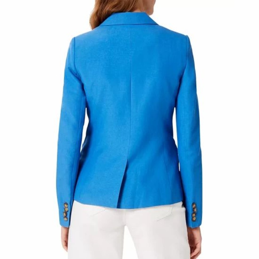 Blazers * | Hot Sale Hobbs London Blake Silk & Linen Blazer Azure Blue