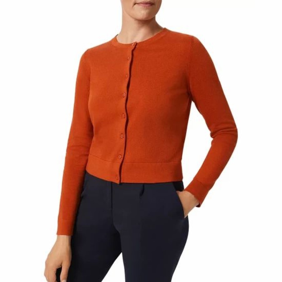 Sweater * | Coupon Hobbs London Michelle Button Front Cardigan Deep Orange