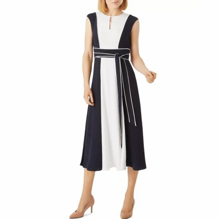 Dress * | Coupon Hobbs London Rae Color-Blocked Midi Dress Navy/Ivory