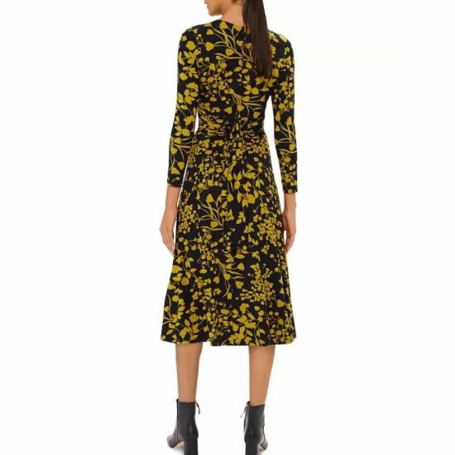 Dress * | Flash Sale Hobbs London Bayview Floral Print Dress Navy Chartreuse