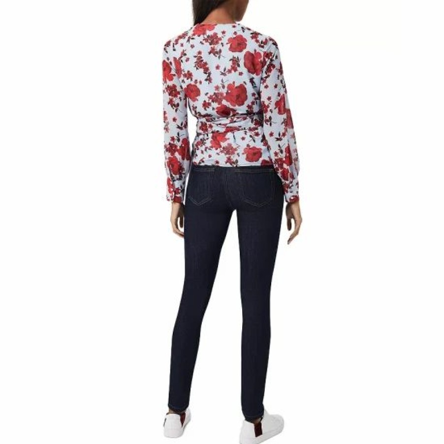 Top * | New Hobbs London Elizabeth Floral Print Wrap Blouse Blue Red