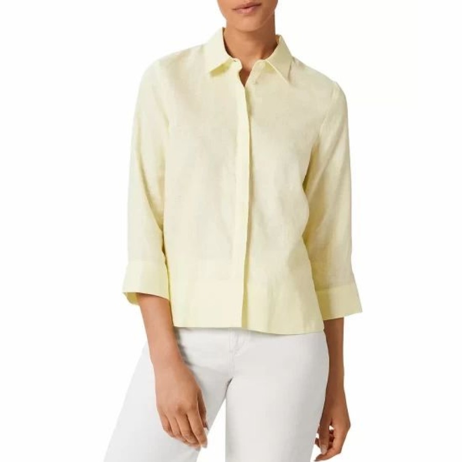 Top * | Buy Hobbs London Nita Boxy Linen Shirt Light Yellow