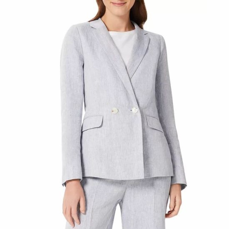 Blazers * | Brand New Hobbs London Maeve Linen Jacket Pale Blue