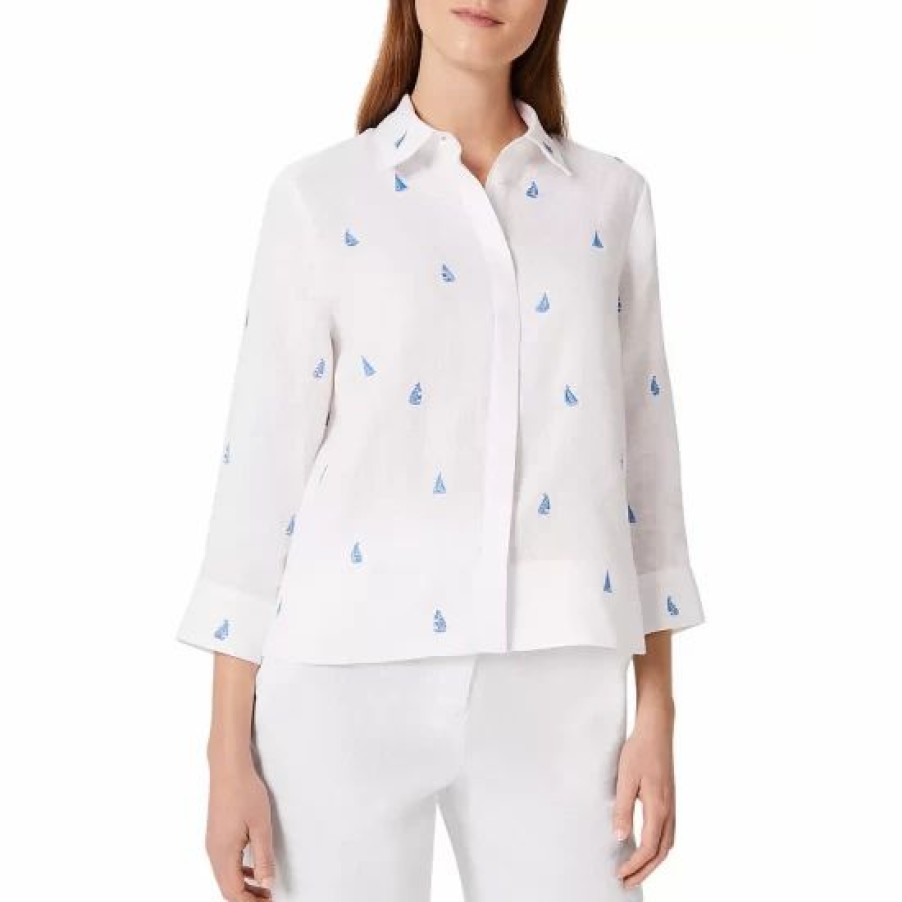 Top * | Discount Hobbs London Nita Embroidered Button Front Shirt White Sky