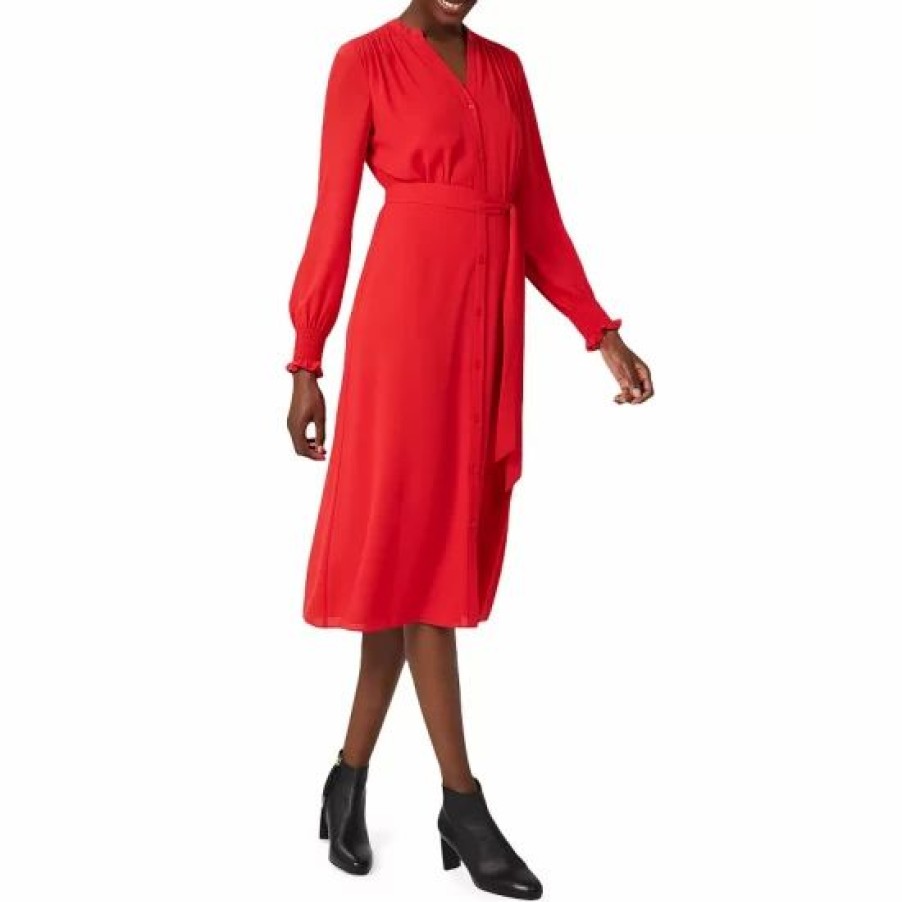 Dress * | Best Reviews Of Hobbs London Violet Belted Midi Dress Crimson Red