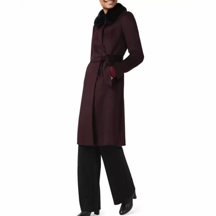 Coat * | Best Deal Hobbs London Edeline Faux Fur Collar Coat Wine