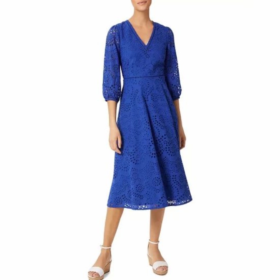 Dress * | Best Sale Hobbs London Rhea Broderie Dress Cobalt Blue