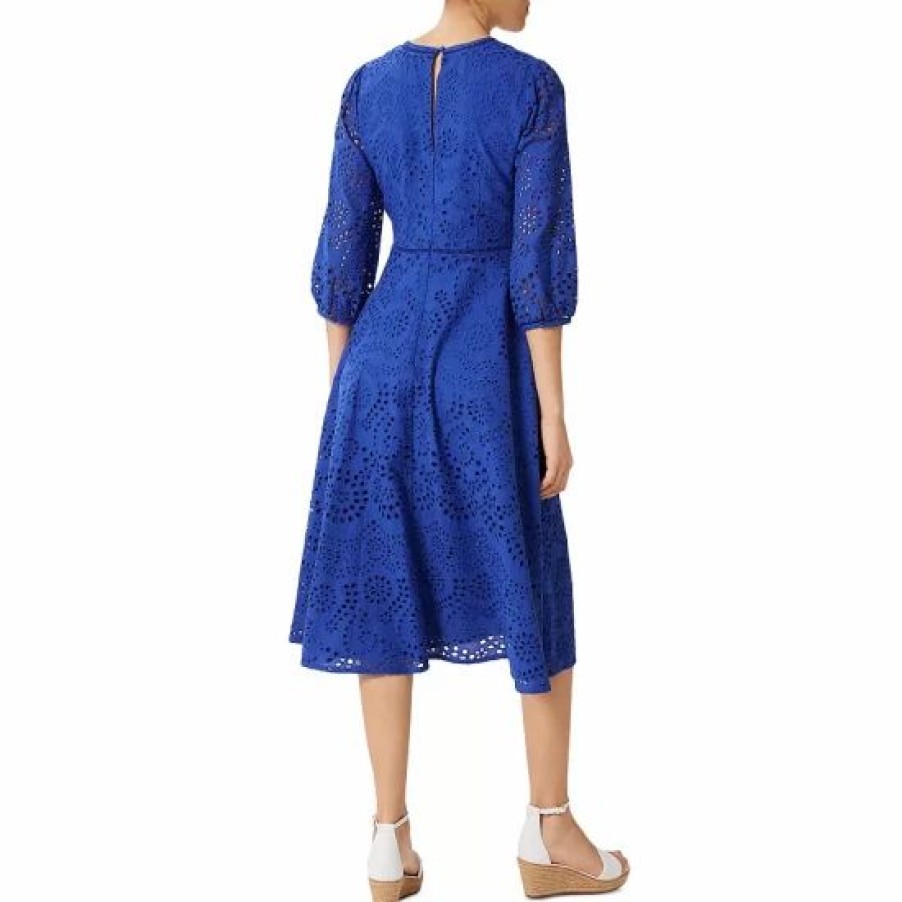 Dress * | Best Sale Hobbs London Rhea Broderie Dress Cobalt Blue