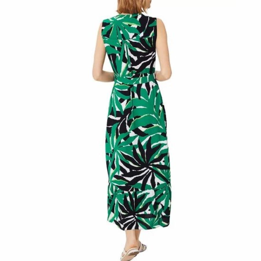 Dress * | Wholesale Hobbs London Laurenza Palm Leaf Midi Dress Green Multi