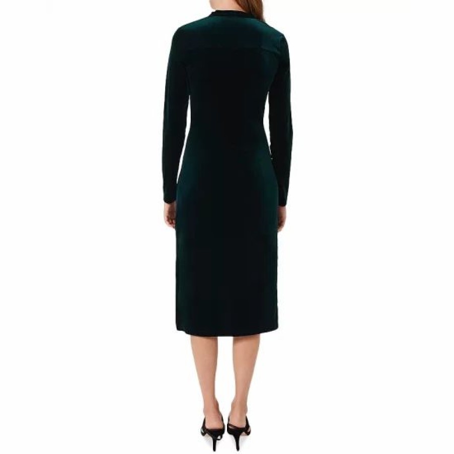 Dress * | Budget Hobbs London Hatty Velvet Button Front Dress Dark Green