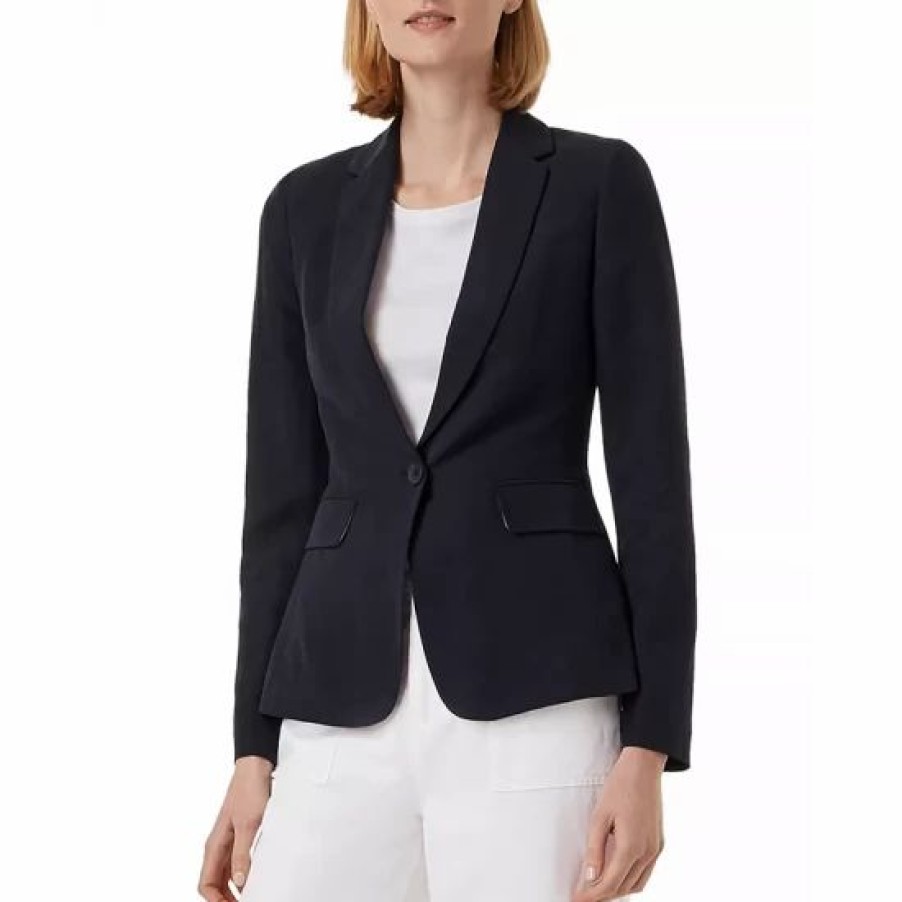 Blazers * | Hot Sale Hobbs London Trent Silk & Linen Blazer Navy