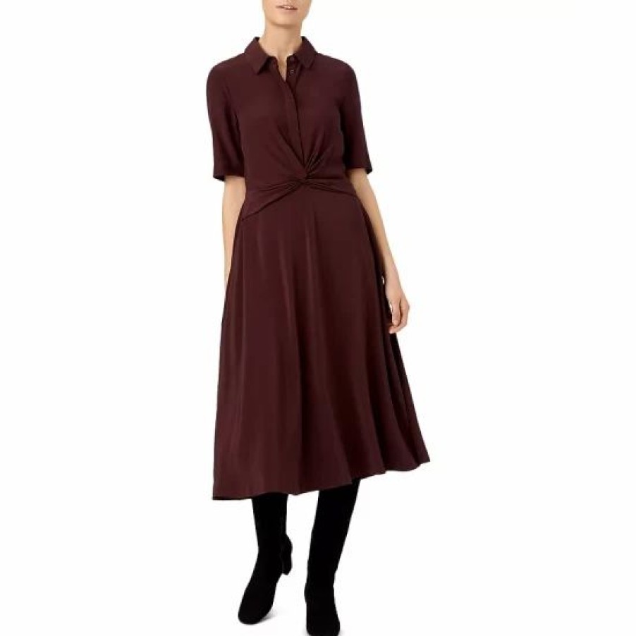 Dress * | Buy Hobbs London Maya Twist-Front Shirt Dress Mulberry