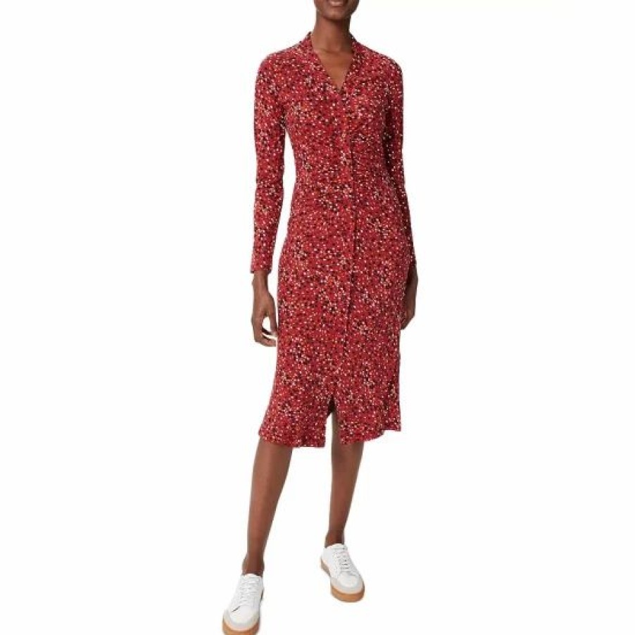 Dress * | Brand New Hobbs London Hatty Printed Button Front Dress Red Multi