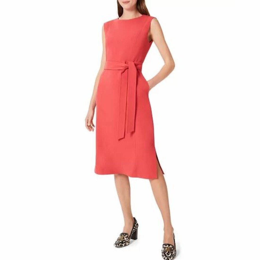 Dress * | Cheap Hobbs London Fenella Belted Dress Dark Coral