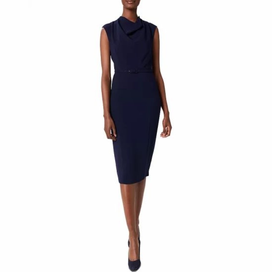 Dress * | Cheapest Hobbs London Julie Belted Sheath Dress Hobbs Navy