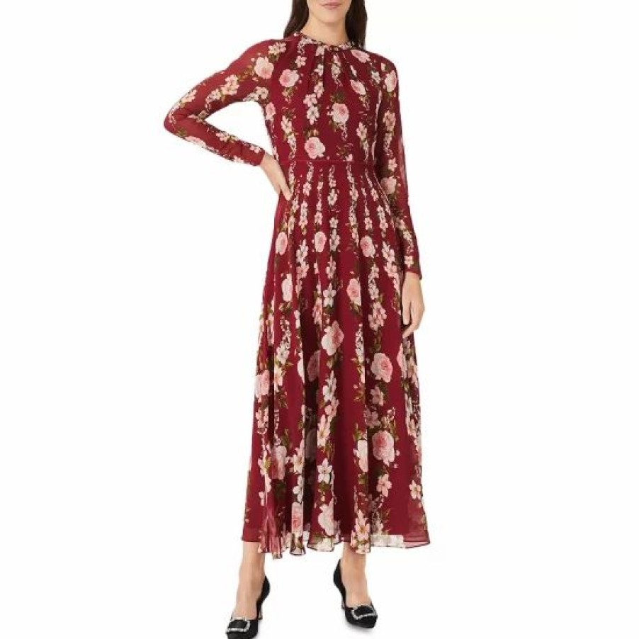 Dress * | Deals Hobbs London Rosabelle Silk Dress Burgundy Multi