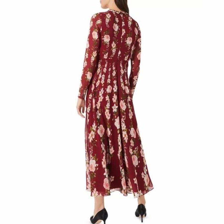 Dress * | Deals Hobbs London Rosabelle Silk Dress Burgundy Multi