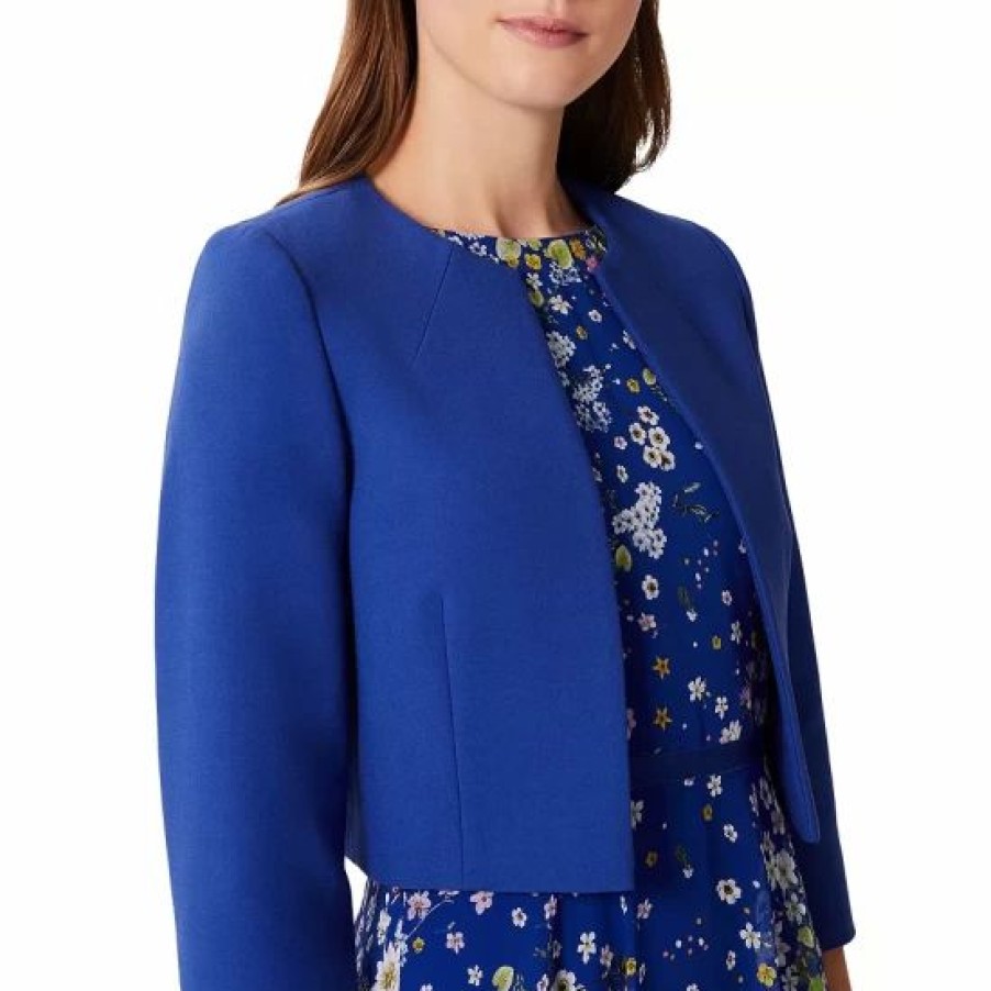 Jacket * | Outlet Hobbs London Arizona Cropped Open Front Jacket Cobalt Blue