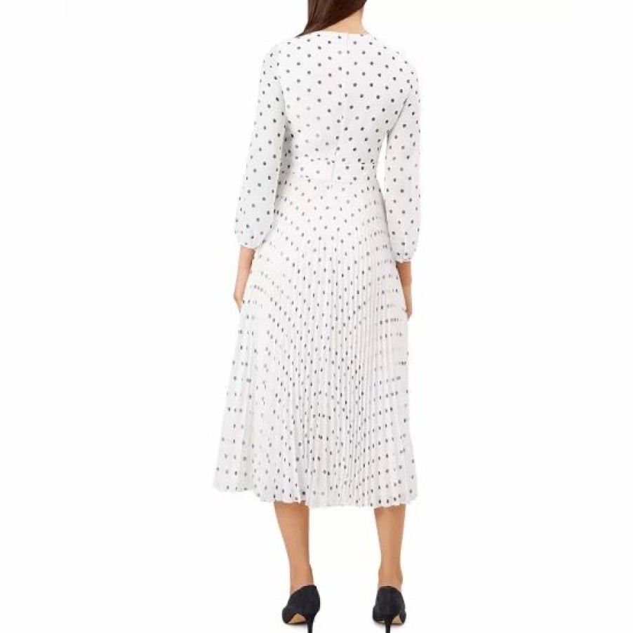 Dress * | Deals Hobbs London Selena Pleated Polka Dot Dress Ivory Navy