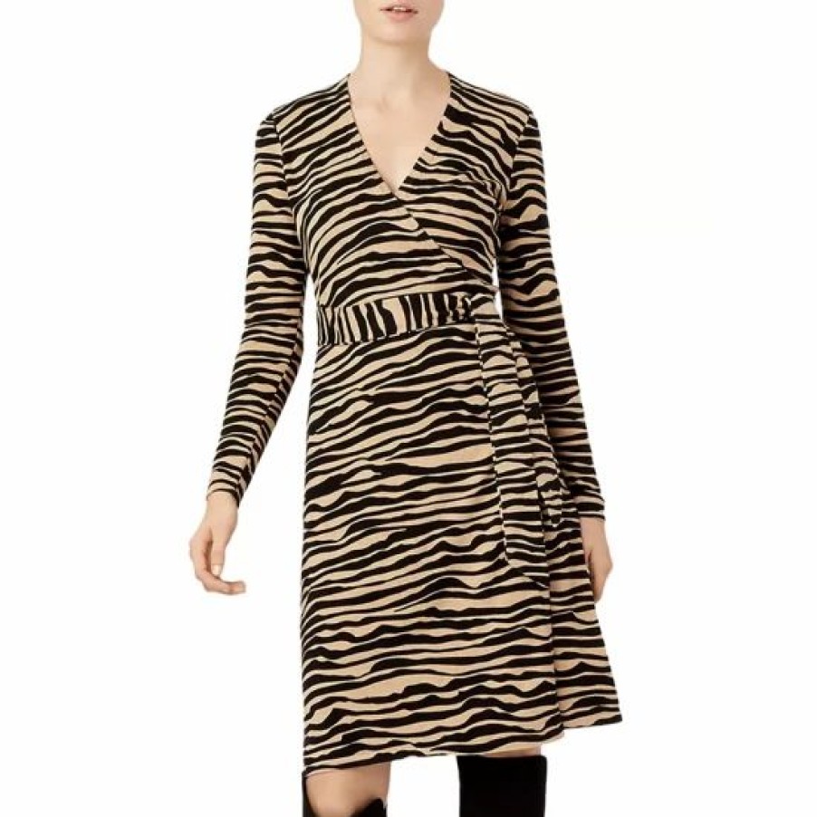 Dress * | New Hobbs London Zadie Zebra Stripe Wrap Dress 100% Exclusive Camel Black