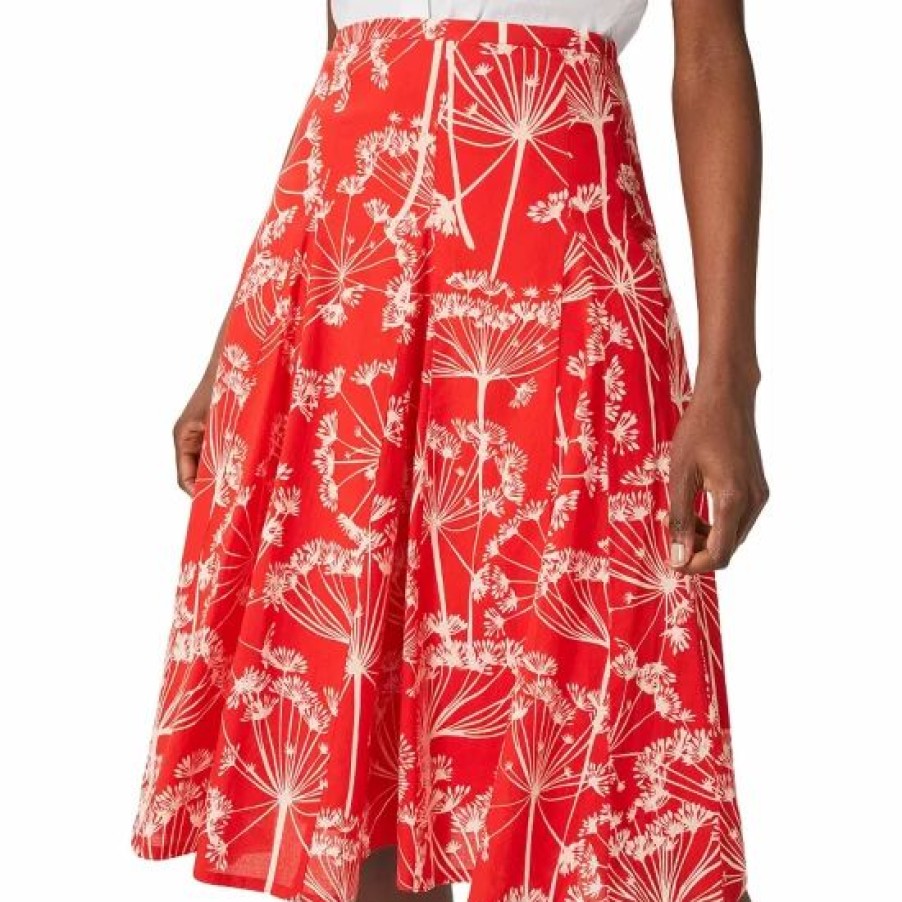 Skirt * | Budget Hobbs London Melina Cotton Pleated Skirt Coral Red