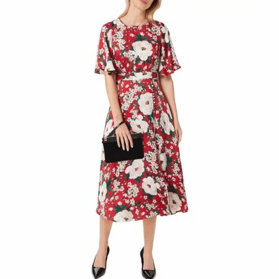 Dress * | Promo Hobbs London Bella Floral Midi Dress Red Multi