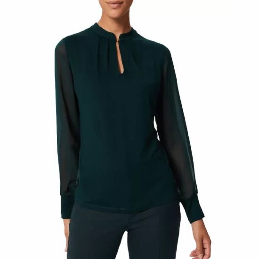 Top * | Budget Hobbs London Margo Split Neck Top Pine Green