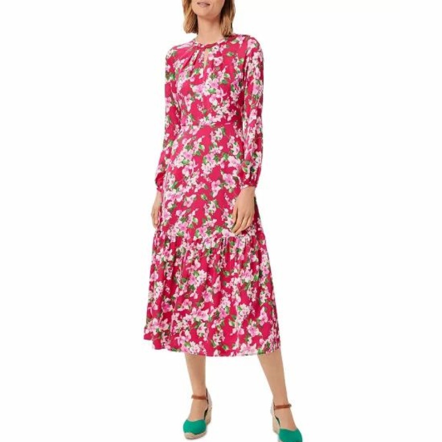 Dress * | Discount Hobbs London Marilyn Floral Print Dress Fushsia Multi