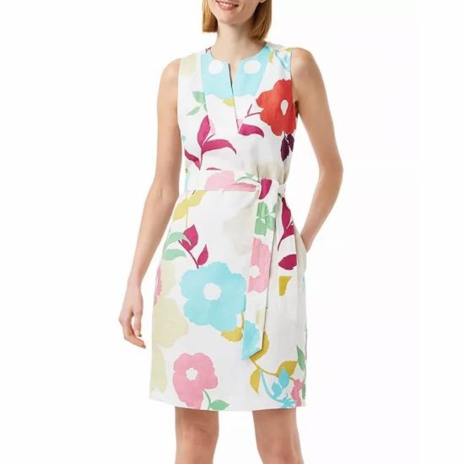 Dress * | Coupon Hobbs London Daria Floral Linen Sheath Dress White Multi