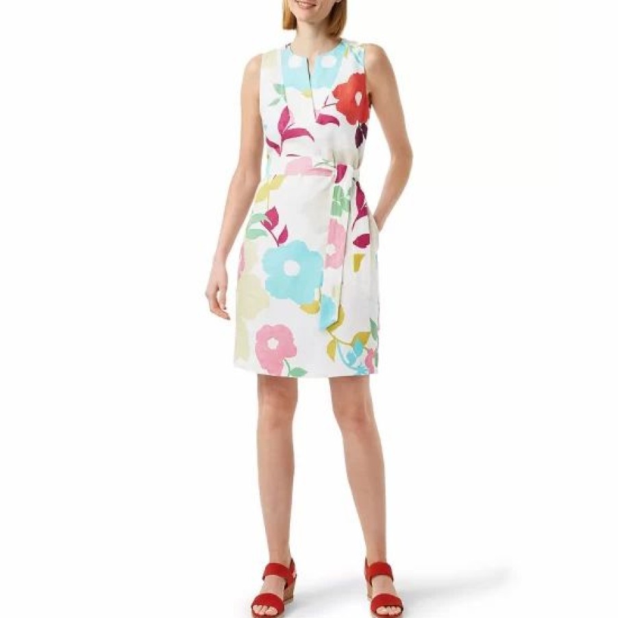 Dress * | Coupon Hobbs London Daria Floral Linen Sheath Dress White Multi