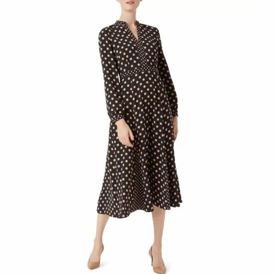 Dress * | Brand New Hobbs London Andrea Polka-Dot Midi Dress Black Stone