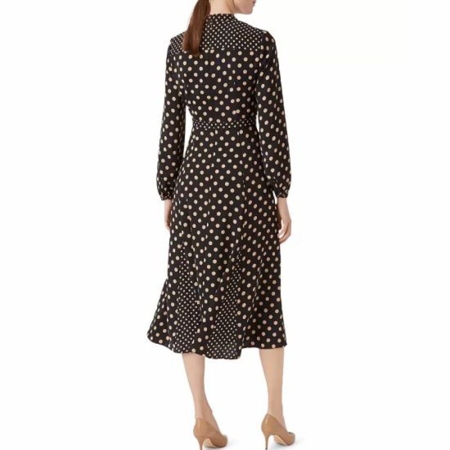 Dress * | Brand New Hobbs London Andrea Polka-Dot Midi Dress Black Stone