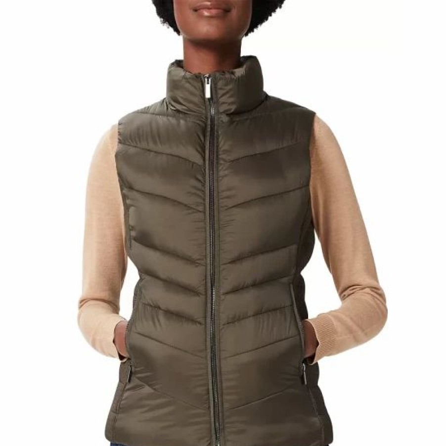 Jacket * | Buy Hobbs London Neava Puffer Vest Dark Olive