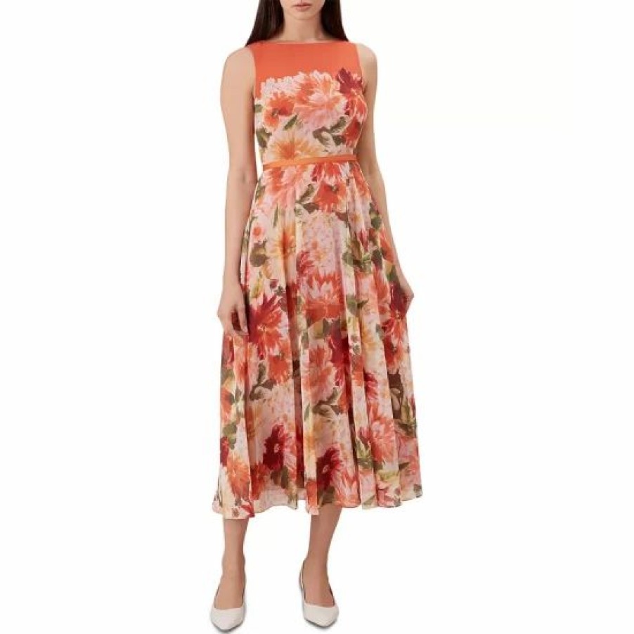 Dress * | Deals Hobbs London Carly Floral Fit-And-Flare Dress Orange Multi