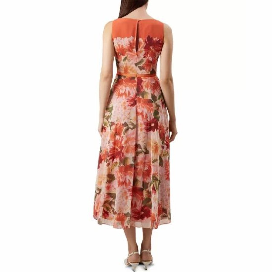 Dress * | Deals Hobbs London Carly Floral Fit-And-Flare Dress Orange Multi