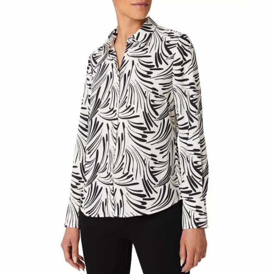 Top * | Best Deal Hobbs London Alana Printed Button Front Shirt Ecru Navy