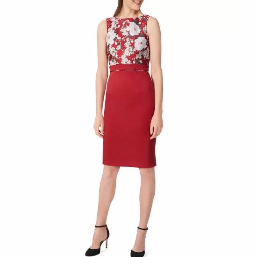 Dress * | Cheapest Hobbs London Dora Jacquard Shift Dress Red Multi