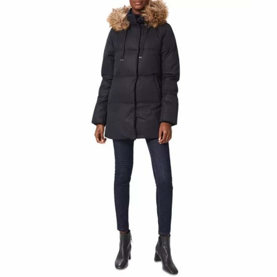 Coat * | Best Deal Hobbs London Lexie Faux Fur Trim Hooded Puffer Coat Navy