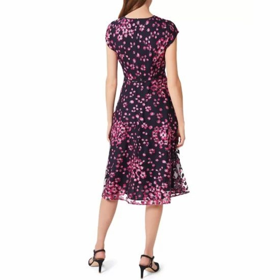 Dress * | Hot Sale Hobbs London Tia Embroidered Fit & Flare Dress Navy Pink