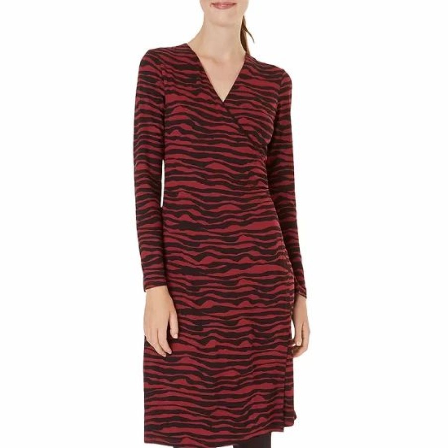 Dress * | Wholesale Hobbs London Odyssey Zebra Print Dress Burgundy/Black