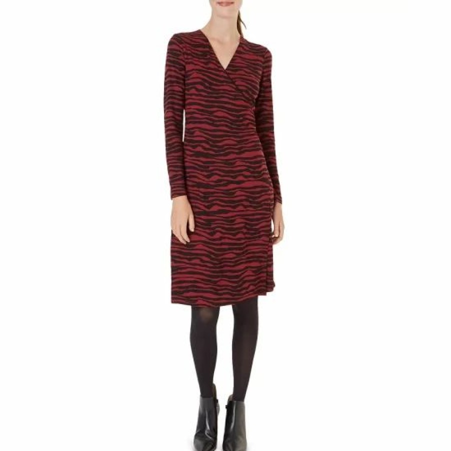 Dress * | Wholesale Hobbs London Odyssey Zebra Print Dress Burgundy/Black